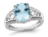 3.15 Carat (ctw) Light Swiss Blue Topaz Heart Ring in Sterling Silver with Diamonds